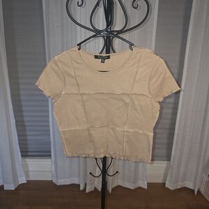 Beige Ribbed Short Sleeve Top XL GUC